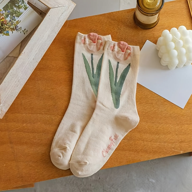 4 Pairs Floral Socks Set Women Flower Ankle Lucky Socks