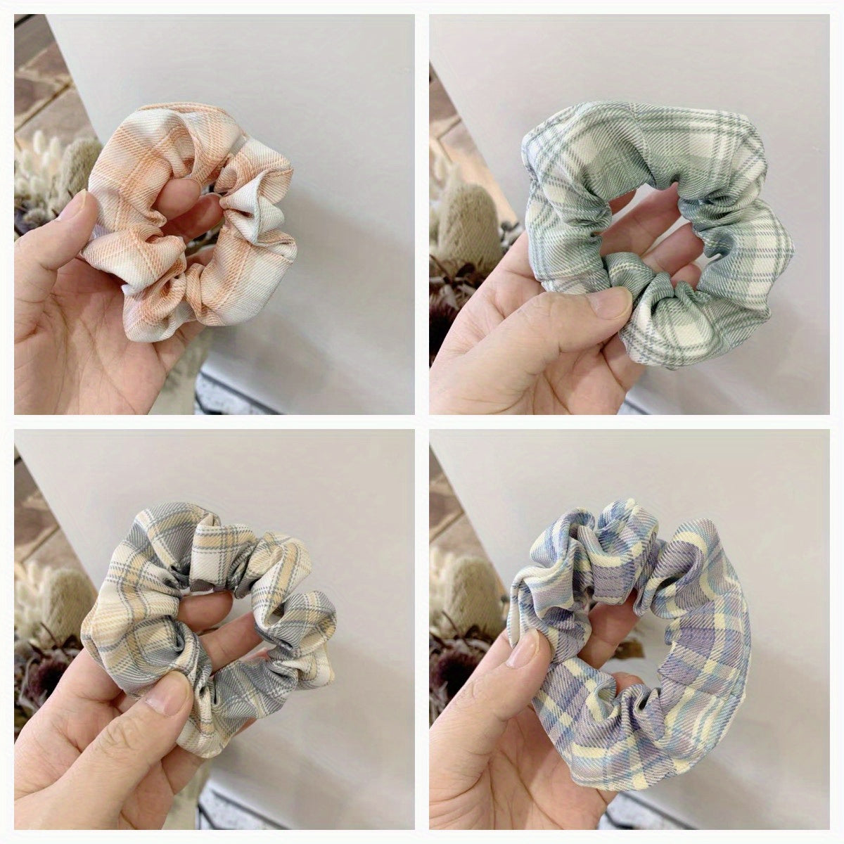 10pcs Plaid Hair Tie Elastic Ponytail Holder Hair Accessories For Women Girls
