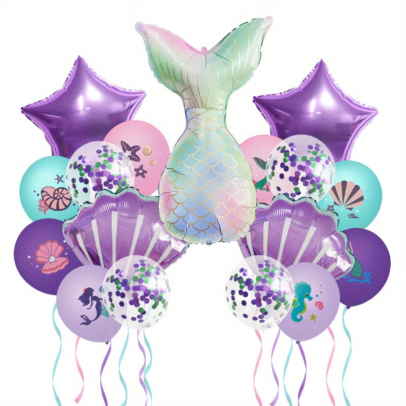 Mermaid Birthday Party Decorations: Happy Birthday Flag, Balloons, Ocean Theme