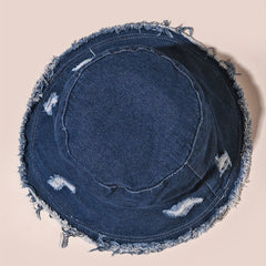 Distressed Ripped Bucket Hat with Frayed Brim for Sunscreen Protection