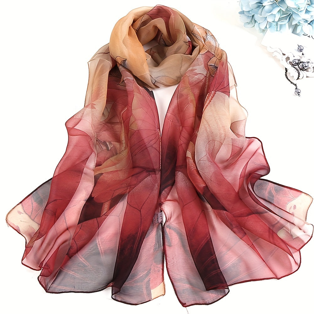 Lightweight Lotus Pattern Scarf Long Silk Feeling Sunscreen Scarf Shawl