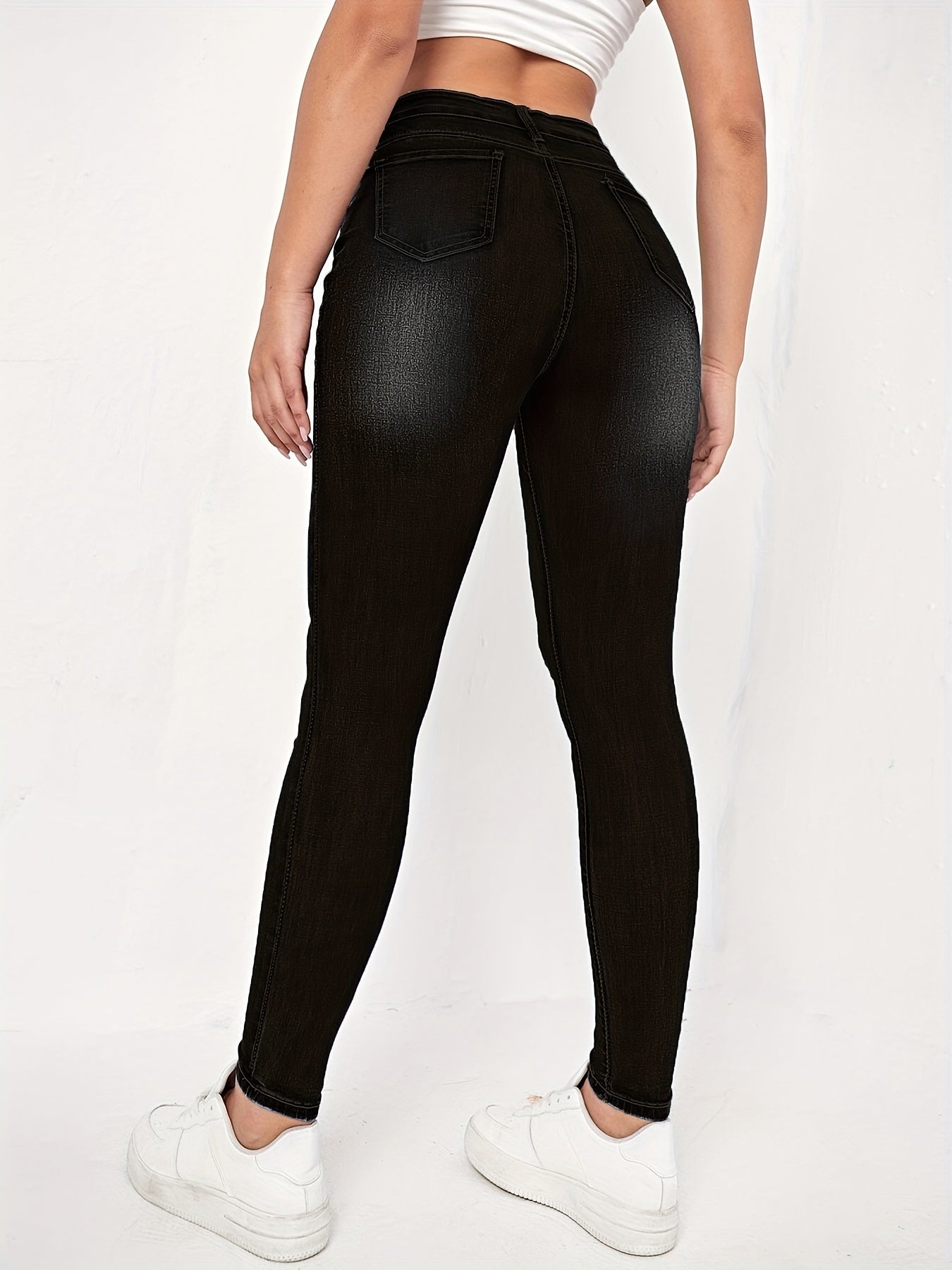 Ripped Holes Skinny Jeans Slim Fit High Waist Casual Denim Pants