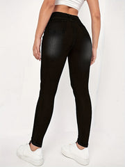 Ripped Holes Skinny Jeans Slim Fit High Waist Casual Denim Pants