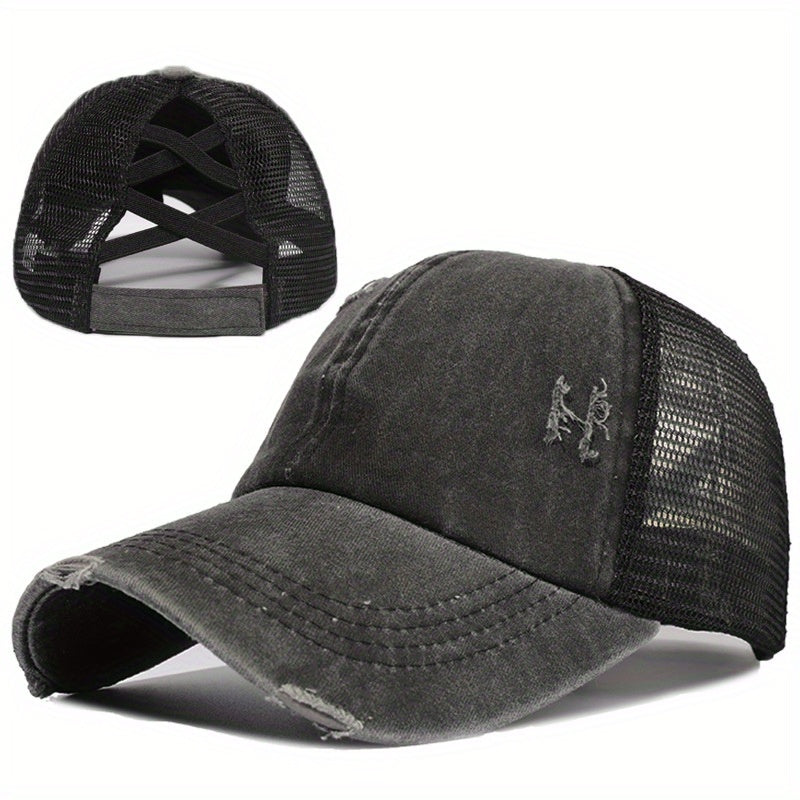 Vintage Baseball Cap Cross Ponytail Outdoor Sports Hat