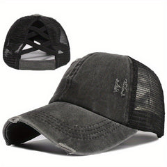 Vintage Baseball Cap Cross Ponytail Outdoor Sports Hat