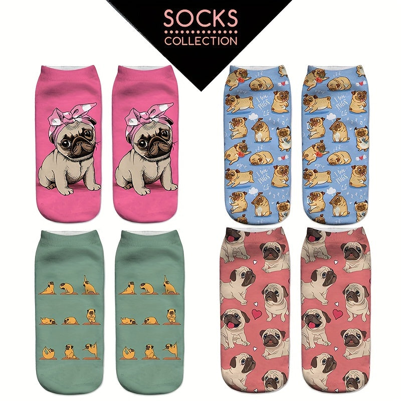 4 Pairs Cartoon Print Socks Lightweight Ankle Stockings Women's Hosiery