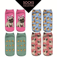 4 Pairs Cartoon Print Socks Lightweight Ankle Stockings Women's Hosiery