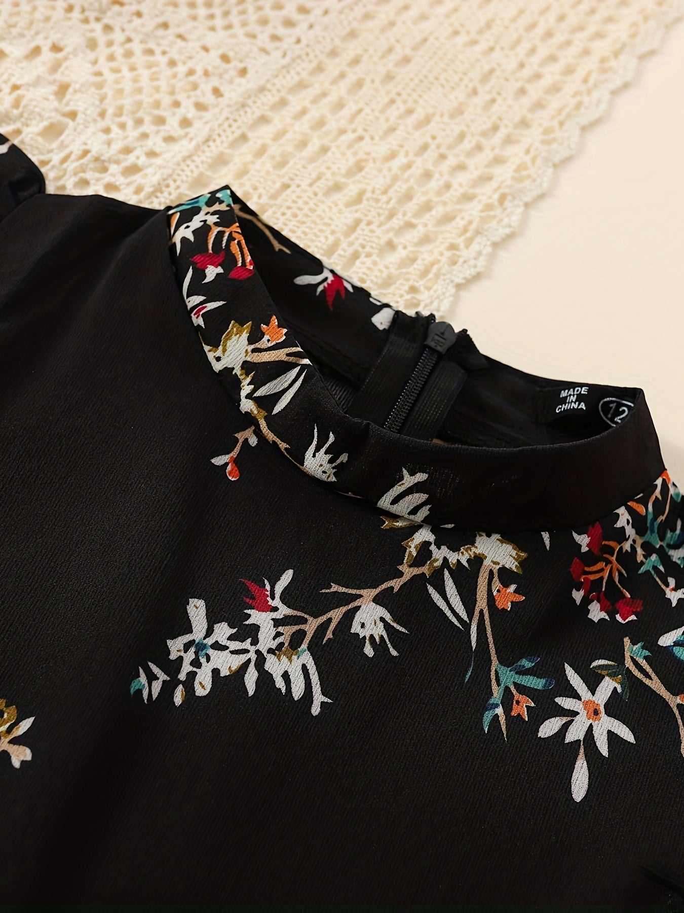 Girls Floral Print Bowknot Belt Pleated Dress for Party Vacation
