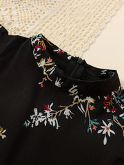 Girls Floral Print Bowknot Belt Pleated Dress for Party Vacation