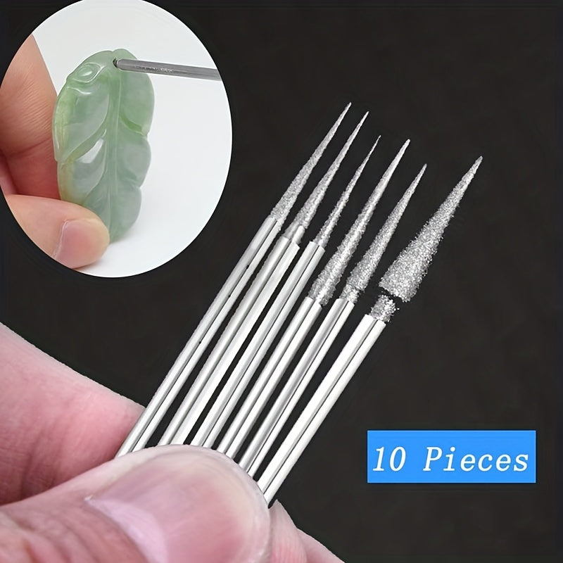10pcs Diamond Mounted Grinding Head Burrs Stone Carving Bits for Rotary Tools