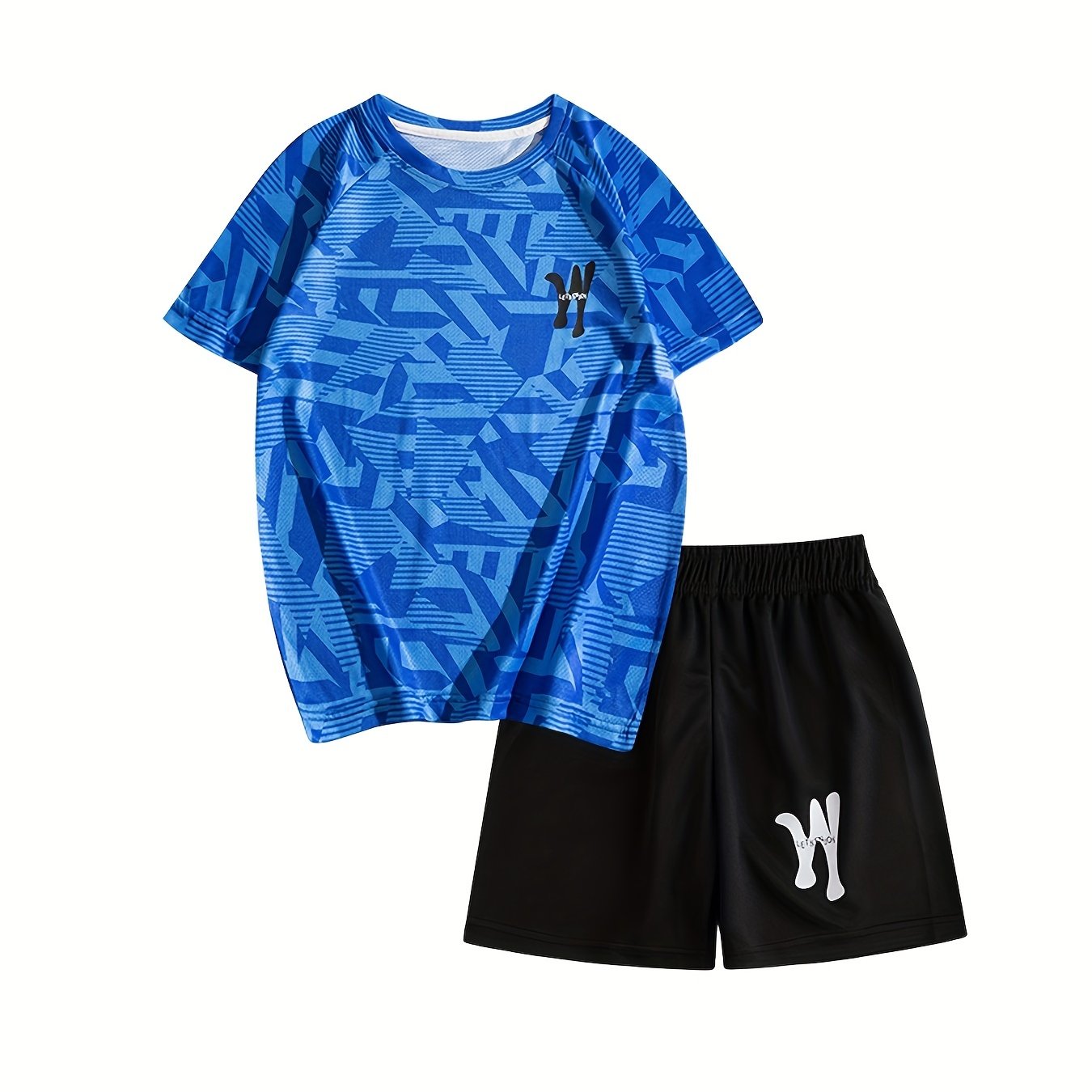 Boys Sports Suit Short Sleeves Tops & Bottoms for Basketball and Soccer Training
