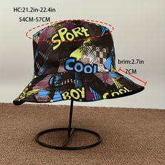 Foldable Sunshade Bucket Hat with Sports Print for Men Women