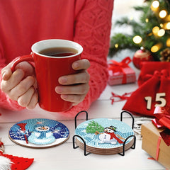 8pcs Snowman Diamond Painting Coaster Kits With Holder DIY Diamond Art
