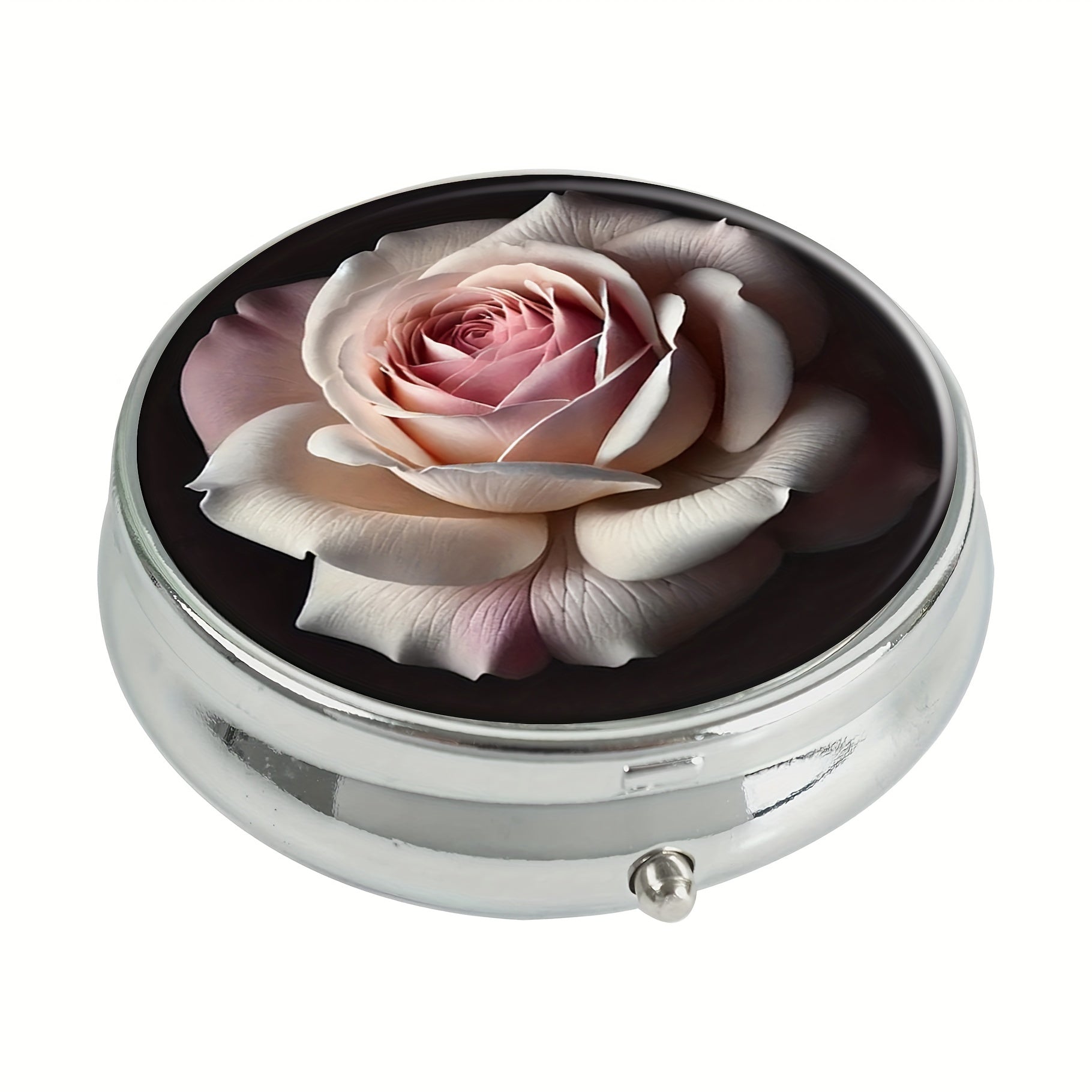 Floral Blooming Rose Round Pill Box 3 Compartment Pocket Travel Medicine Holder