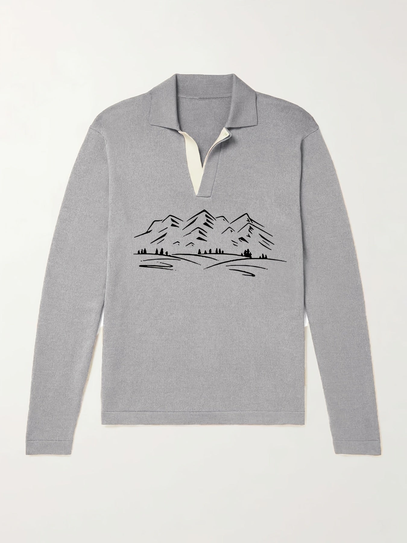Mountain Pattern Knit Polo Shirt Men's Casual Lapel Stretch Pullover Sweater