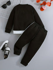 Toddler Boys Block Letter Long Sleeve Pullover Top Pants Set