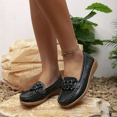 Women's Bowknot Loafers Slip On Low Round Toe Hollow Out Non-slip Shoes