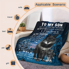Wolf Pattern Blanket Soft Flannel Home Outdoor Camping Gift Mom Son