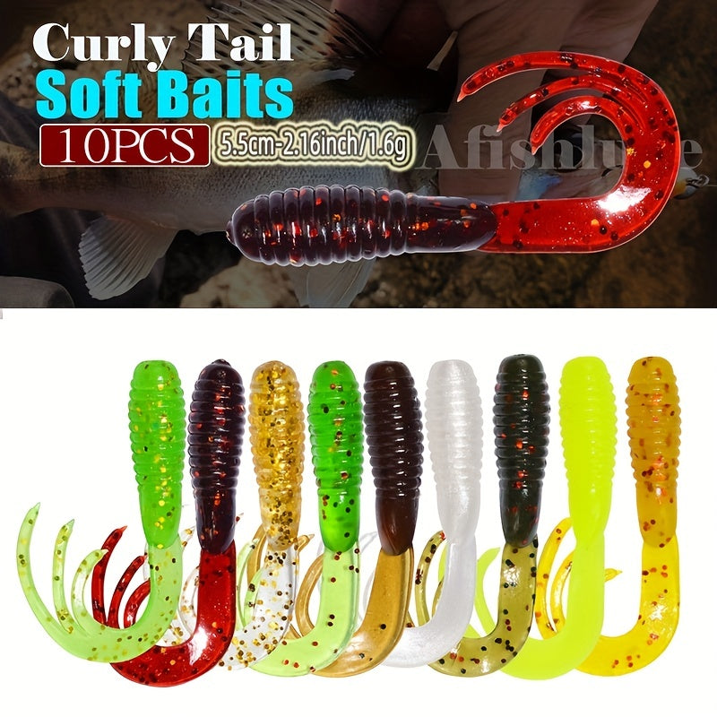 10pcs Artificial Roll Tail Worm Soft Baits 5.2inch Floating Fishing Lure Tackle