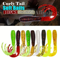 10pcs Artificial Roll Tail Worm Soft Baits 5.2inch Floating Fishing Lure Tackle
