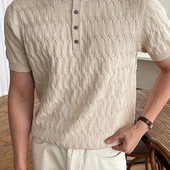 Men's Solid Cable Knit Half Button Top