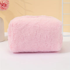 Pink Plush Cosmetic Bag Roomy Makeup Travel Portable Toiletry Organizer
