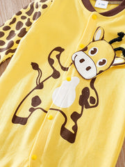 Yellow Cow Graphic Newborn Romper Long Sleeve Baby Bodysuit