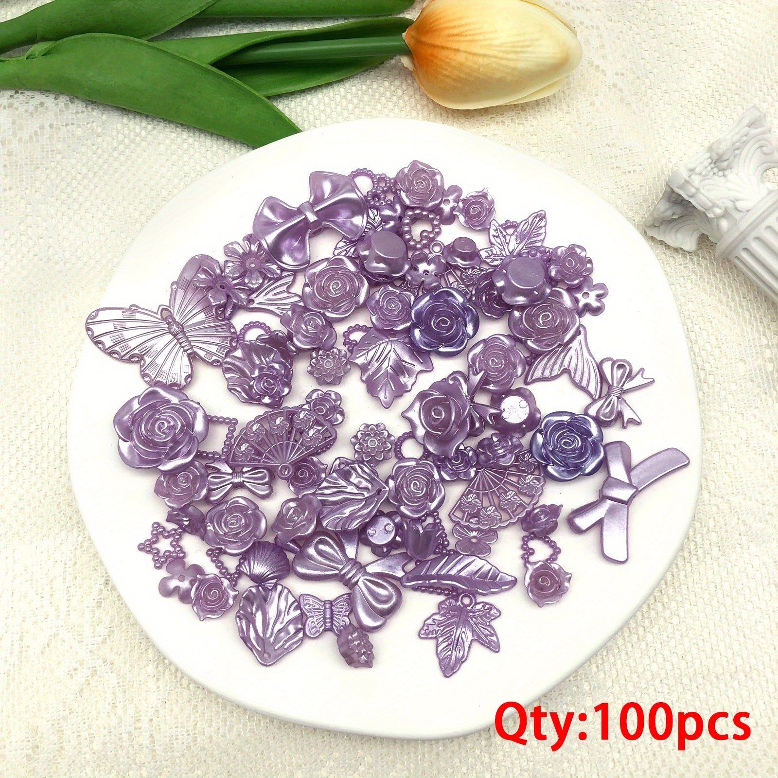 100pcs 3D Resin ABS Colorful Rose Flower Bows Butterfly Charms