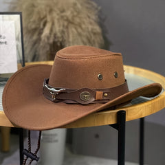 Western Cowboy Hat Wide Brim Hat with Wide Belt for Men
