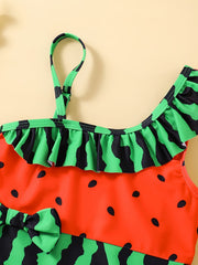 Girls Watermelon Ruffle Trim 1 piece Swimwear Beachwear