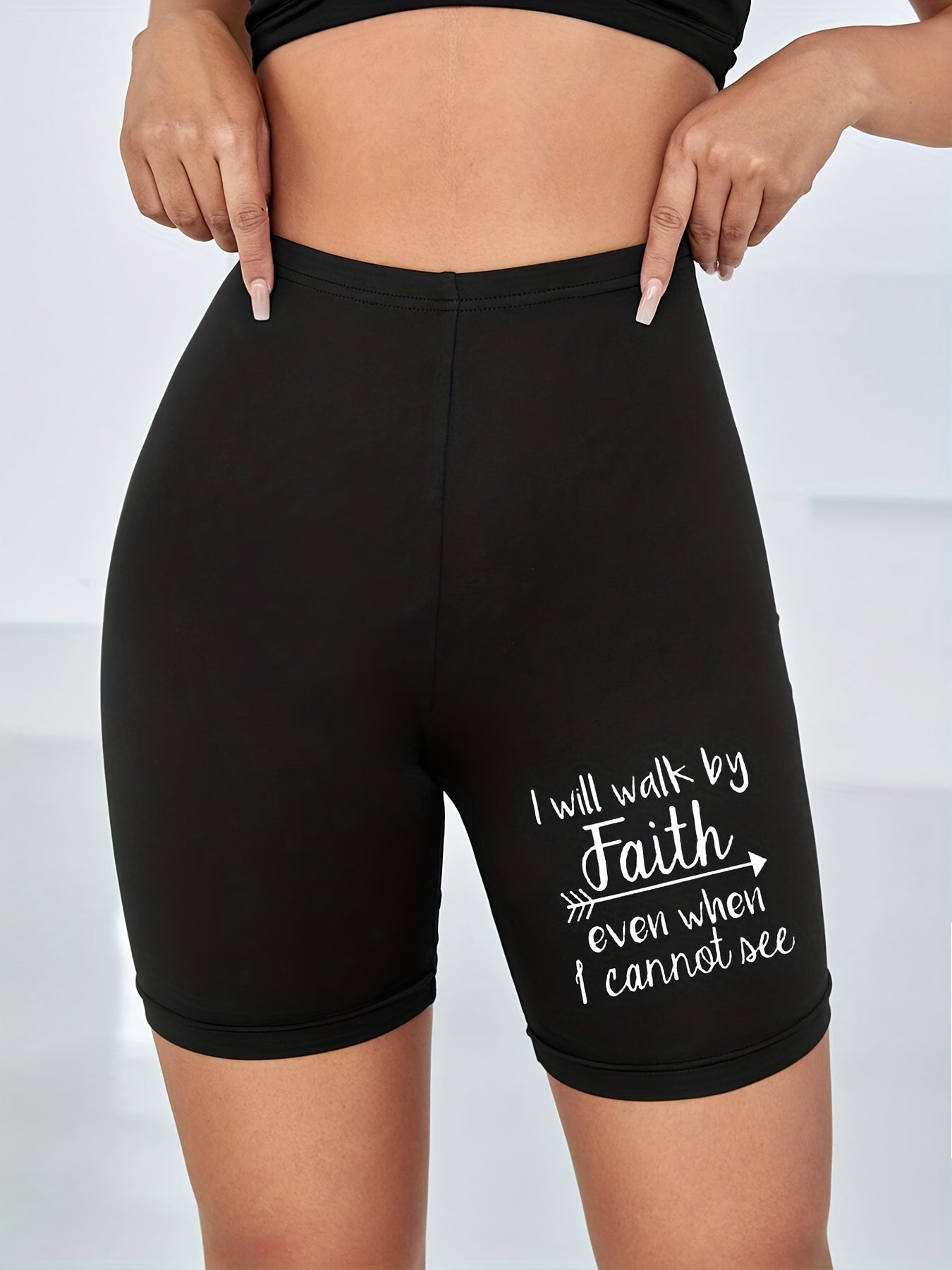 Faith Print Bike Shorts Sports Yoga Casual Short Leggings Women's Clothing
