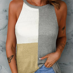 Colorblock Pattern Halter Neck Knit Top Women's Clothing