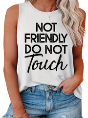Slogan Print Tank Top Round Neck Stretch Casual Top