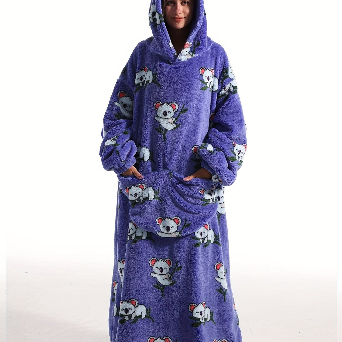 Sherpa Fleece Hooded TV Blanket with Pockets & Koala Print Nightgown