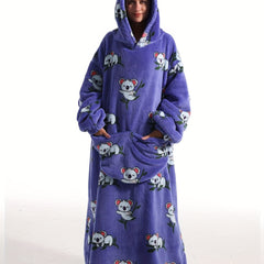 Sherpa Fleece Hooded TV Blanket with Pockets & Koala Print Nightgown