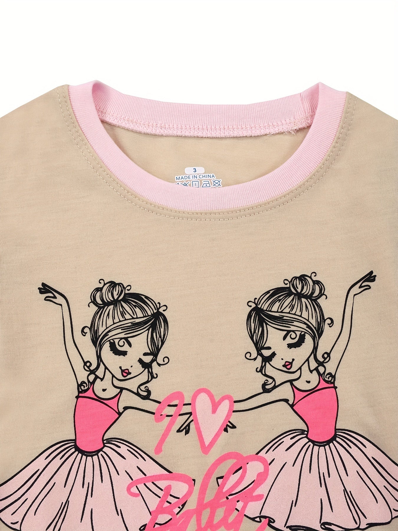 Girls Ballet Girl Graphic Pajamas Set Short Sleeve Tee & Shorts Sleepwear