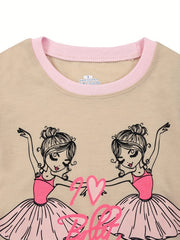 Girls Ballet Girl Graphic Pajamas Set Short Sleeve Tee & Shorts Sleepwear