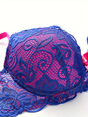 Lace Push Up Bra Colorblock Bow Women's Lingerie
