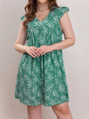 Casual Dress Women's Plus Ditsy Print Ruffle Sleeve V Neck Dress