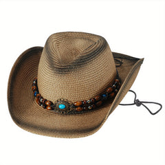 Ethnic Western Rolled Hat Cowboy Straw Hat