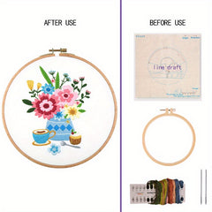 DIY Flower Embroidery Kit w/ Wrapping Paper Cloth & Hoop Threads - 2pcs