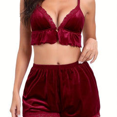 Lace Stitching Velvet Pajama Set Women's Sleepwear & Loungewear