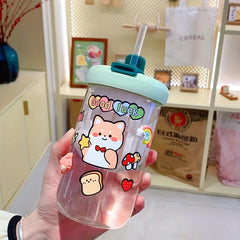 500ml Cartoon Plastic Water Bottle with Straw