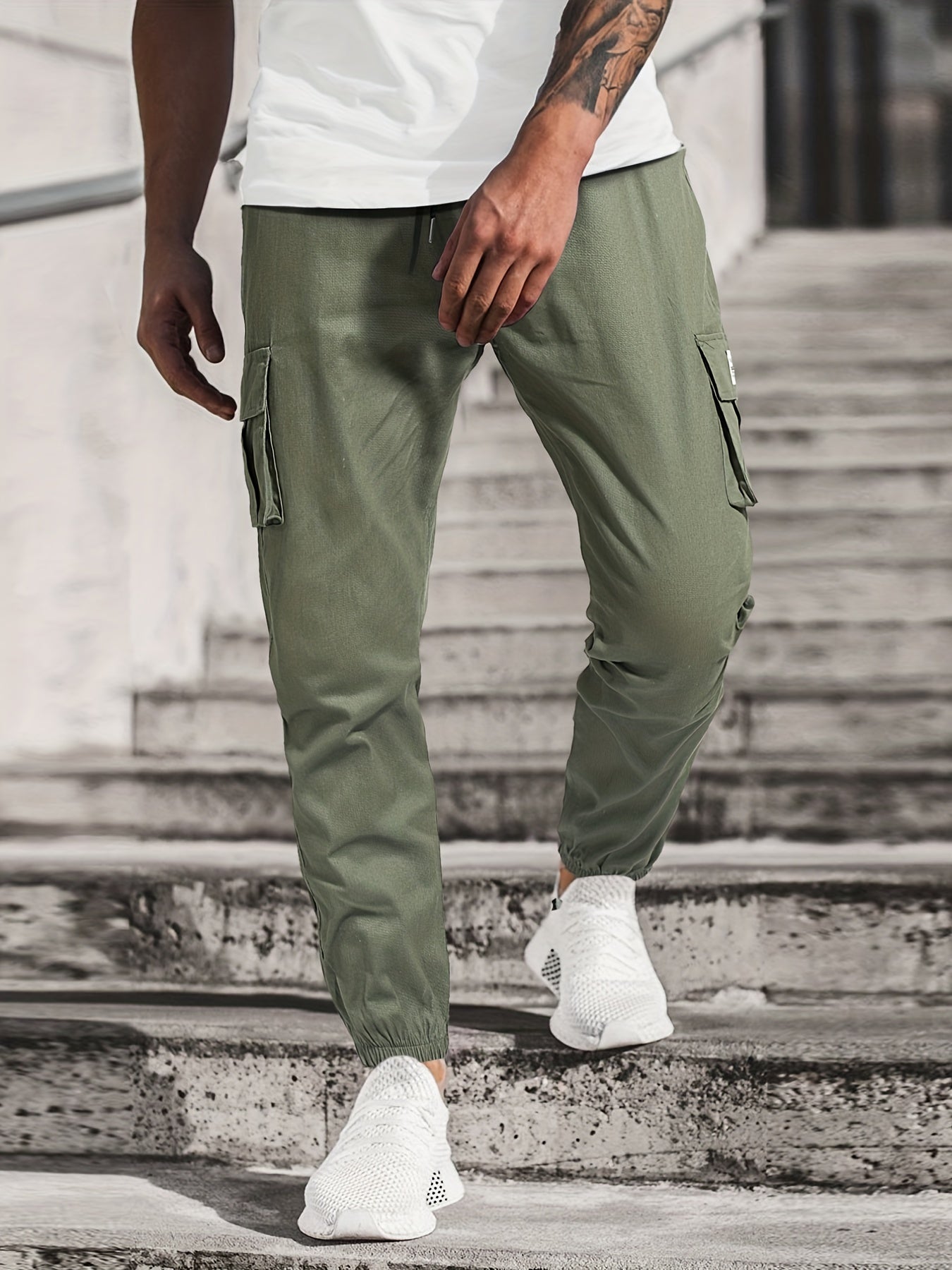 Men's Drawstring Cargo Pants Skinny Fit Jogger Pants