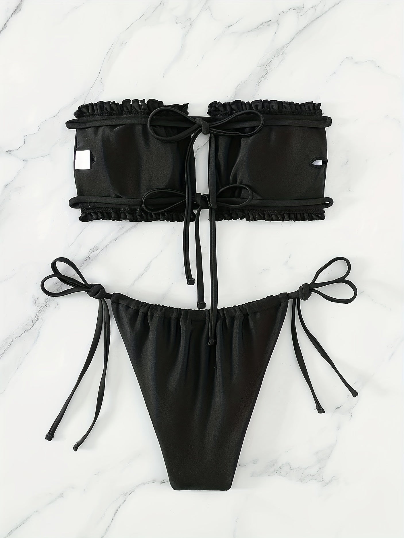 Ruched Bra Top Bandeau Tie Side High Cut Bikini Swimsuit