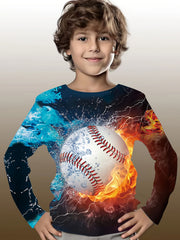 3D Ball Print Kid's Pullover Long Sleeve Top