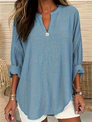 V Neck Tunic Shirt Top Solid Long Sleeve
