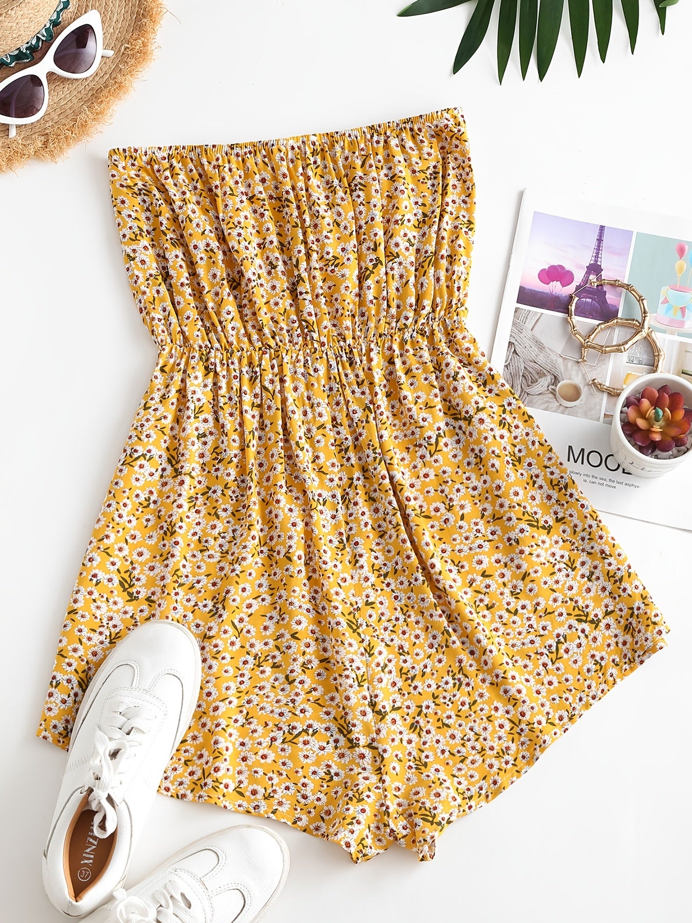 Boho Ditsy Floral Off Shoulder Jumpsuit Short Length