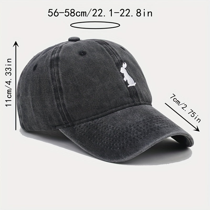 Bunny Embroidery Baseball Cap Cartoon Rabbit Washed Distressed Dad Hats