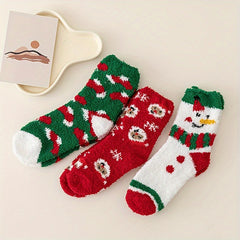 3 Pairs Christmas Print Socks Cozy & Warm Women's Stockings